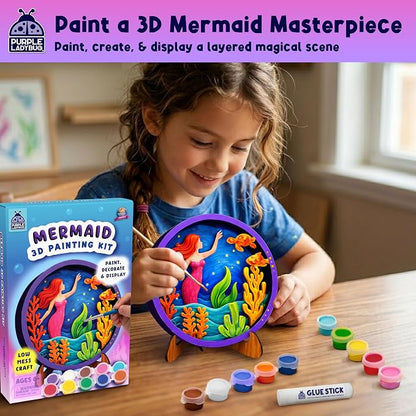 Mermaid 3D Painting Kit - Wooden Painting Crafts for Kids - Craft Kits for Girls Ages 8-12, DIY Crafts Paint Set Art Projects - Arts and Crafts for Girl 6 7 9 11 - Girls Birthday Gifts Age 8-10