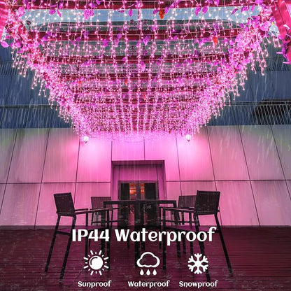 66ft Icicle Lights for Outside, Pink Christmas Lights Outdoor Waterproof for House, 640 LED Twinkle Tree Light with 120 Drops Clear Wire Short Curtain Light for Room Home Wall Indoor Decorations