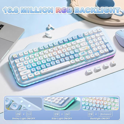 YUNZII C98 Cute Cake Wireless Mechanical Keyboard(Blue, Candy Switch) | 99 Keys with Number Pad, Hot Swap, PBT MOA Keycaps, BT5.0/2.4G/USB-C, Gasket Mount, Custom RGB Backlit for Win/Mac
