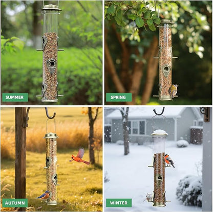 MIXXIDEA 2PK Metal Bird Feeders with 6 Feeding Ports,Tube Bird Feeder with Steel Hanger,Hard Plastic Wild Bird Feeder for Outdoors Hanging, Attracting Birds in Your Lawn, Garden, Balcony (Bronze)