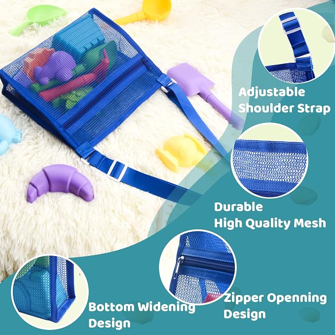 MUYIZI Mesh Beach Bag for Collecting Shells 3 Pack,Shell Bags for Beach,Sea Shell Bags for Picking Up Shells,Beach Shell Bag for Kids, Sand Toys Swimming Accessories for Boys and Girls