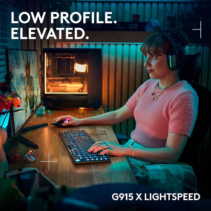 Logitech G915 X Lightspeed Wireless Gaming Keyboard (Clicky) - Black | Low Profile, Mechanical Switches, Double-Shot PBT Keycaps, RGB lighting, Aluminum finish, PC/Mac Compatible