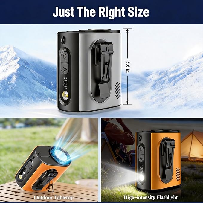 Portable Wearable Waist Iec Fan,with Semiconductor Ice Cooler,10000mAh Rechargeable Clip On Belt Cooling Fan, 100-Speed/16000RPM Personal Body Fans,25H Work Time for Camping, Outdoor, Jobsite（Orange）