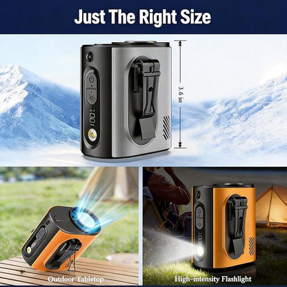 Portable Wearable Waist Iec Fan,with Semiconductor Ice Cooler,10000mAh Rechargeable Clip On Belt Cooling Fan, 100-Speed/16000RPM Personal Body Fans,25H Work Time for Camping, Outdoor, Jobsite（Orange）