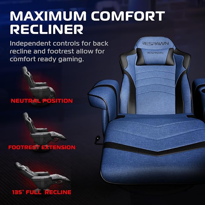 Respawn 900 Gaming Recliner Chair with Footrest, Cup Holder and Swivel | Ergonomic gaming recliner with footrest, cup holder, lumbar support, 135° recline & 360° swivel for console gaming