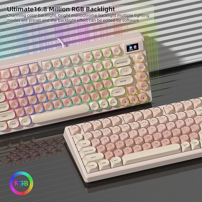 Womier SK80 75% Foundation Mechanical Keyboard with Multimedia Display | Pink Gaming Creamy Keyboards, Jelly Keycaps Hot Swap RGB Wired Key board Pre-lubed POM Switch for Mac/Win, Pink