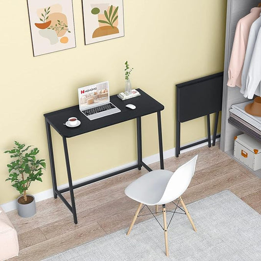 WOHOMO Folding Desk, 31.5" Foldable Computer Table for Small Spaces, Black | Easy Assembly and Fold, Sturdy Home office desks for Study Bedroom Dorm Space Saving Writing Work Apartment