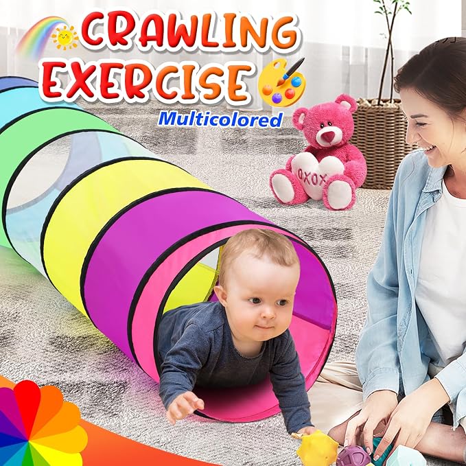 Kids Play Tunnel for Toddlers, Colorful Pop Up Crawl Through Tunnel Play Tent for Baby or Dog Cat Pet with Breathable Mesh, Collapsible Gift for Boy Girl Game Indoor Outdoor Toy