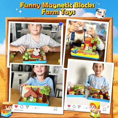 Soyee Magnetic Blocks Travel Toddler Toys Magnet Building Tiles Construction Cubes STEM Sensory Learning Farm Toys with Box Christmas Birthday Gifts for Kids Ages 3 4 5 6 7 8 Year Old Boys Girls