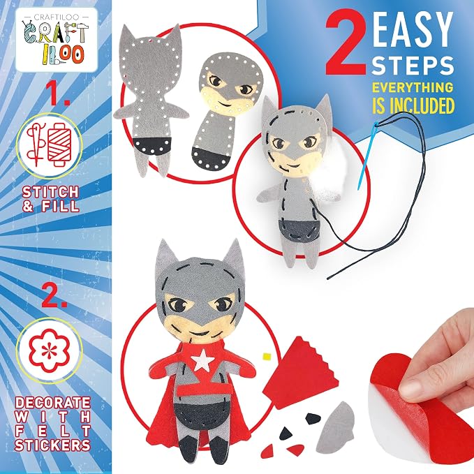 Superhero Sewing Kits for Little Kids 5 Easy Projects for Children Beginners Sewing kit Kid Crafts Make Your Own Felt Pillow Plush Craft Kit My First Sewing Kit Learn to Sew Kit
