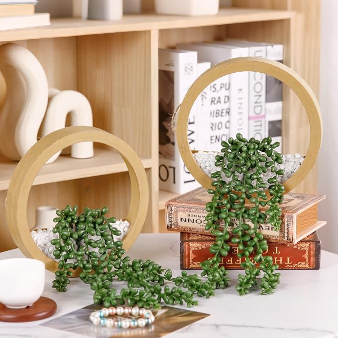 Der Rose 2 Pack Boho Wall Decor Fake Plants 15" Hanging Artificial Succulents Plants for Bohemian Living Room Bathroom Accessories