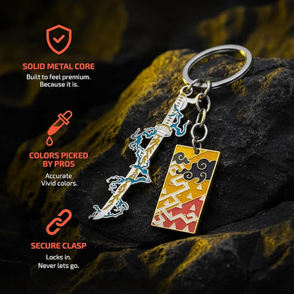 Demon Slayer Keychain, Anime Keychain with Sword & Charm Plate, Demon Slayer Merch & Gifts