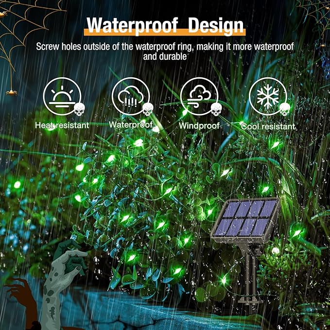 btfarm 2 Pack Solar String Lights Outdoor, 160LED 66FT Halloween Solar Fairy Lights Outside Waterproof, 8 Modes Solar Powered Twinkle Lights for Tree Garden Patio Halloween Decorations, Green