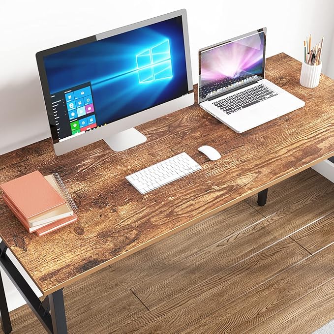 SogesGame Computer Desk,55 Inch Modern Simple Style Folding Tables,Home Office Writing Desk, Space Saving Foldable Table, No Install Needed, Retro Black