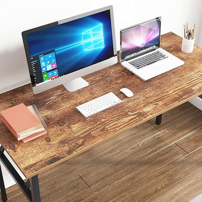 SogesGame Computer Desk,55 Inch Modern Simple Style Folding Tables,Home Office Writing Desk, Space Saving Foldable Table, No Install Needed, Retro Black