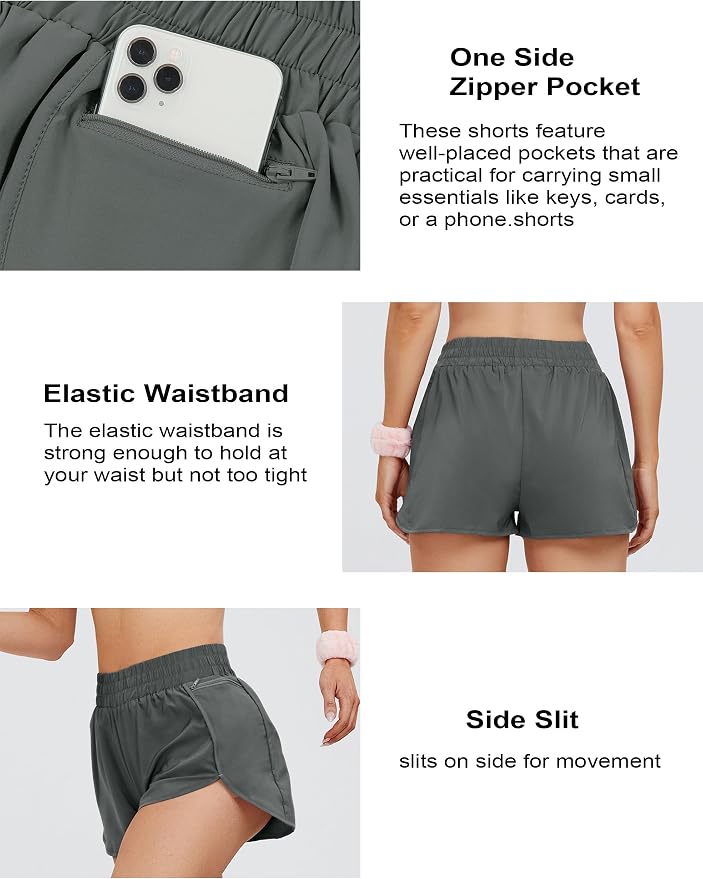 Blooming Jelly Women's Quick-Dry Running Shorts Workout Sport Layer Active Shorts with Pockets 1.75"