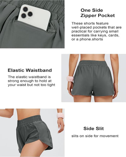 Blooming Jelly Women's Quick-Dry Running Shorts Workout Sport Layer Active Shorts with Pockets 1.75"