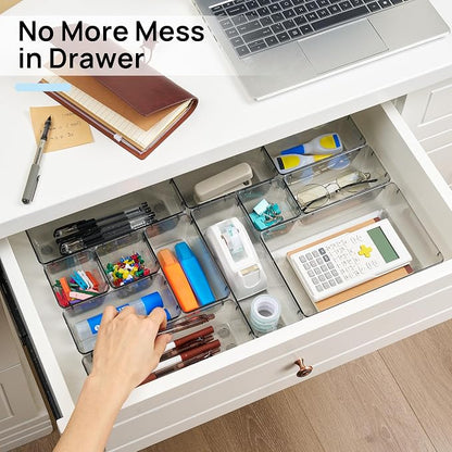 Vtopmart 25 Pack Plastic Drawer Organizers with Non-slip Rubber Pads | 4-Size Versatile Makeup Organizer, Storage Containers Small Bins for Makeup, Jewelries, Bedroom, Kitchen Utensils and Office