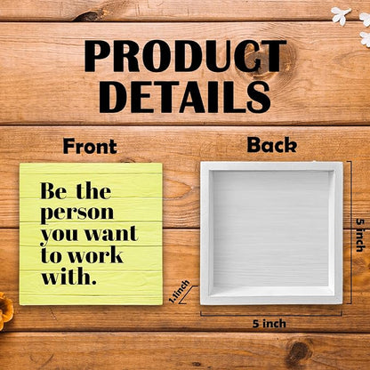 Be The Person You Want to Work With Inspirational Black Wood Box Sign Desk Decor, Teamwork Motivational Yellow Wooden Block Sign Decorations for Home Office Workplace Wall Tabletop Shelf Decor