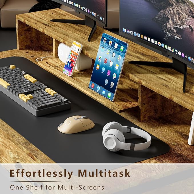 Computer Desk with Drawers, 47" Home Office Desk with Monitor Shelf, Writing Desk with Storage, Gaming Desk Work Desk Study Desk for Bedroom, Rustic Brown