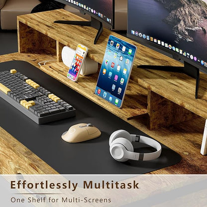 Computer Desk with Drawers, 47" Home Office Desk with Monitor Shelf, Writing Desk with Storage, Gaming Desk Work Desk Study Desk for Bedroom, Rustic Brown