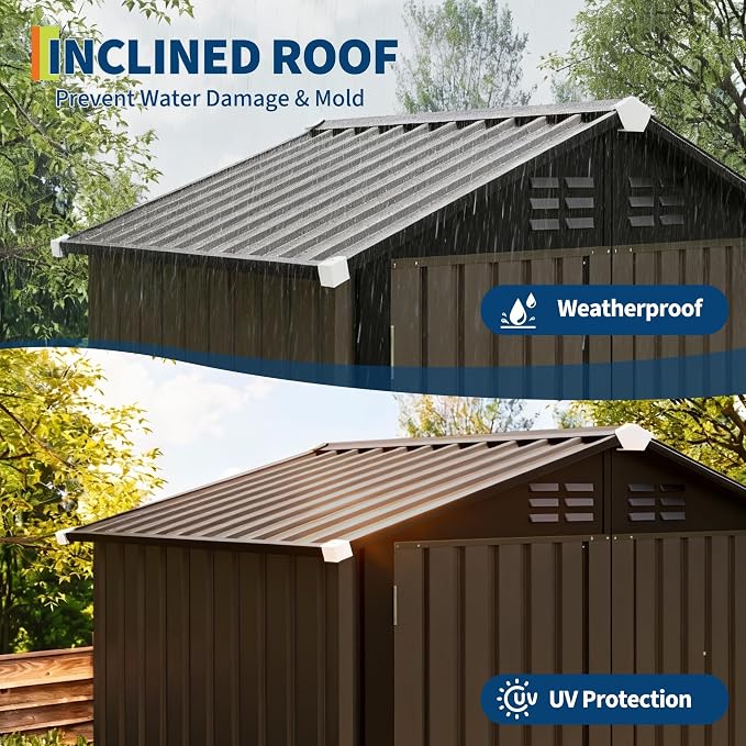6X4 FT Outdoor Storage Shed, Galvanized Steel Outdoor Storage Shed, 130 Cu Ft Weather Resistant Garden Tool Sheds with Door & Sloped Roof, Multi-Use Shed for Bikes