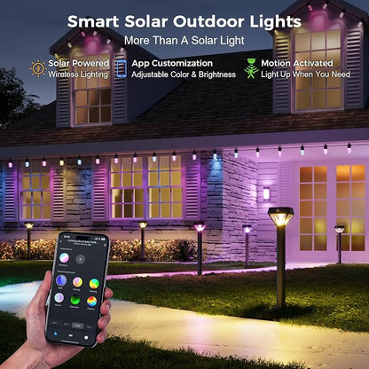 XMCOSY+ Smart Solar Pathway Lights, Motion Sensor Outdoor Light, 6 Pack | Smart Gateway Included, App & Voice Control Landscape Lights Solar Powered, RGBCW DIY Light, Auto Schedules, IP65 Waterproof