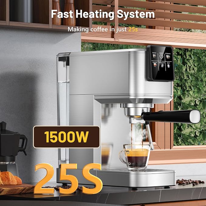 KEENSTAR Espresso Machine 20 Bar with Touch Screen, Hot & Iced Coffee Makers, Stainless Steel Espresso Maker with Rapid Cold Brew & Milk Frother, with Water Tank for Latte, Cappuccino, Gift