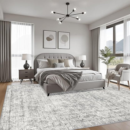 6x9 Area Rug Living Room Rug: Washable Modern Abstract Soft Thin Rug Indoor Floor No Slip Carpet for Bedroom Dining Room Farmhouse Nursery Home Office - Retro Black Grey