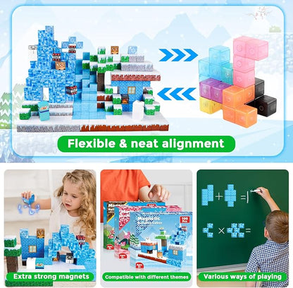 ToyUnited Magnetic Blocks - 100PCS Magnetic Building Blocks Glacier Castle, STEM Montessori Sensory Toys for Toddlers Kids Boys Girls Ages 3 4 5 6 7 8 9 10+ Holiday Birthday Gifts