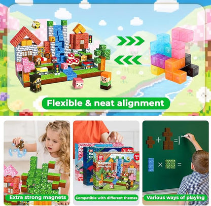 300 PCS Magnetic Blocks - Magnetic Building Block, Stacking Magnet Building Cubes for Kids, Magnetic Construction Toy for Boy Girl, STEM Montessori Sensory Toy Ages 3-12 Years Old Birthday Gift