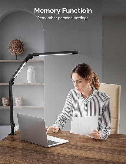 MediAcous LED Desk Lamp with Clamp, Dual Light Desk Lamp with Swing Arm, 4 Color Modes & 4 Brightness Metal Table Lamp, Eye-Caring Clip-on Lamp with Memory Function for Home Office Work Study