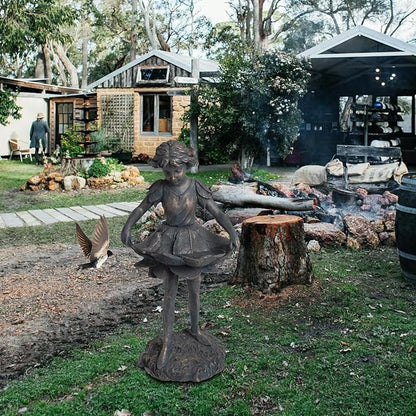 Outdoor Garden Statues - Bird Bath & Feeder Combo - Standing Angel Fairy Statues, 14.25*12.25*28.75 Inch