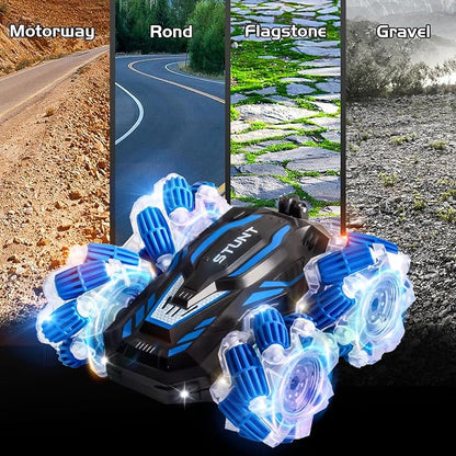Remote Control Car, 4WD Gesture Sensing RC Stunt Car, Double Sided 360° flip, with Cool Lights and Music, Birthday Present Toys Car for Boys SND Girls Aged 5-12 (Blue)