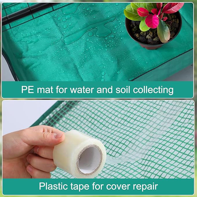 Mini Greenhouse for Indoor Outdoor, 5 Tier Shelves Rack Small Green House Heavy Duty with Waterproof Mat, Portable Plants Seedling Supplies Durable PE Plastic Cover with Tape, Gardening Gifts