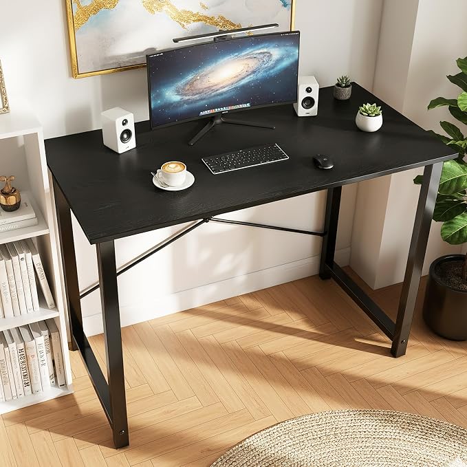 OLIXIS 47 Inch Computer Office Desk for Small Spaces, Writing Gaming Work Desk Modern Study Table with Storage Bag & Headphone Hook Home Bedroom, Black | Computer Writing Workstation, Strong Metal Frame, Small Spaces Home Bedroom Dorm, Black
