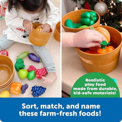 Learning Resources Farmer's Market Color Sorting Set - Pretend Play Food Sets for Kids Kitchen, Color Sorting Toys, Plastic Fruit and Vegetable Toy for Kids Kitchen Set, Play Food for Toddlers 1-3