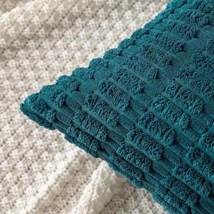 MIULEE Pack of 2 Corduroy Decorative Lumbar Throw Pillow Covers 20x12 Inch Soft Boho Striped Pillow Covers Modern Farmhouse Home Decor for Summer Coastal Sofa Living Room Couch Bed Teal