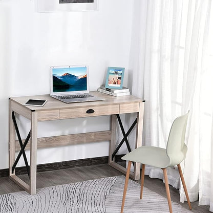 HOMCOM 44 inch Home Office Computer Desk, Rustic Writing Desk, Farmhouse Workstation with Storage Drawer, X-Frame