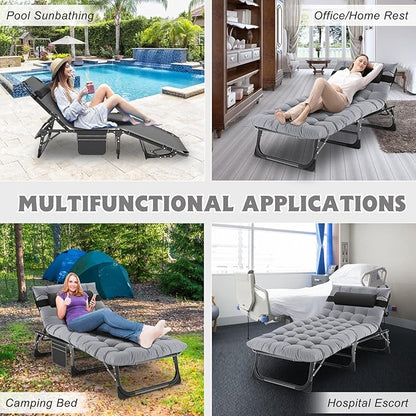 ABORON Chaise Lounge Chair,5 Positions Padded Outdoor Tanning Chair,Heavy Duty Portable Lounge Chair for Outdoor Sunbathing Patio Pool Lawn Deck Poolside,Support up to 440 Lbs