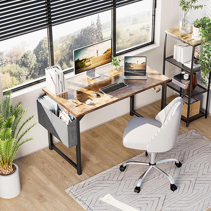OLIXIS 47 Inch Computer Office Desk for Small Spaces, Writing Gaming Work Desk Modern Study Table with Storage Bag & Headphone Hook Home Bedroom, Rustic Brown | Computer Gaming Writing Workstation, Small Spaces for Home Bedroom, Rustic Brown