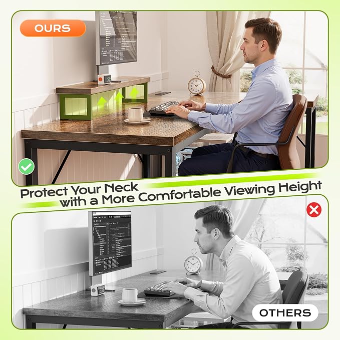 PRAISUN 61" L Shaped Computer Desk, Outlets, Monitor Stand, Rustic Brown | USB-C Ports, Reversible Charging Station, Spacious Desktop & Legroom, 0.94 Inch Thick Desktop, for Gaming, Study & Work
