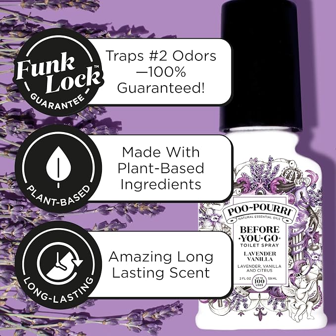 Poo-Pourri Before-You-Go Toilet Spray, Lavender Vanilla, 4 Fl Oz, Up to 200 Uses, Bathroom Odor Deodorizer, Plant-Based with Essential Oils, for Home or Work, Lavender, Vanilla and Citrus Scent