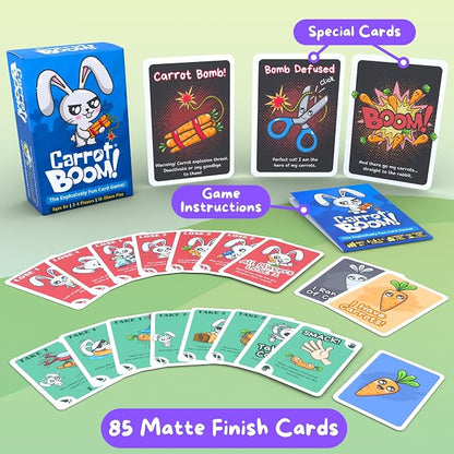 KAWAII LAB GAMES Carrot Boom Family Card Game for Kids, Teens & Adults | Quick & Easy Game Night Fun | Pure Luck, No Strategy | Ages 6+ | 2-4 Players | 10-15 Min