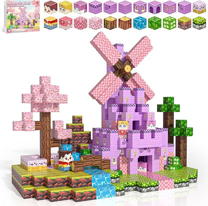 100PCS Magnetic Blocks, Magnetic Building Blocks for Kids Age 4-8, Pink Princess Castle Toys for Girls, STEM Sensory Birthday Gift for Kids Age 3+ Years Old