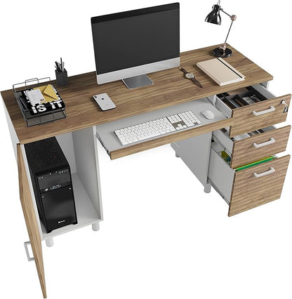 Modern Design By Crafts & comfort Venice Computer Desk - Office Desk with 3 Drawers & CPU Storage Cabinet - Laptop Workstation with Keyboard Tray & Cable Hole - Home & Office Supplies -Cass/White