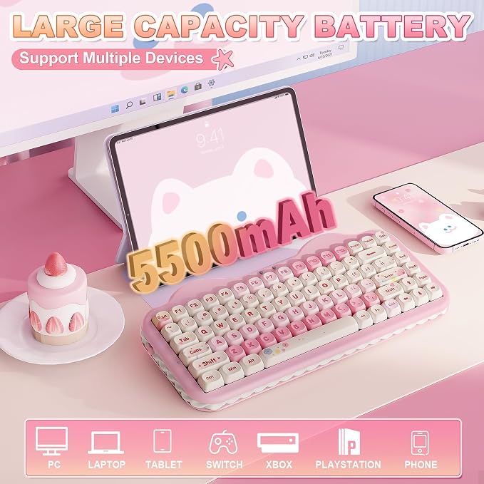 YUNZII C75 Cute 75% Wireless Mechanical Keyboard (Pink, Candy Switch) | Creamy Cake Keyboard, BT5.0/2.4G/USB-C, Hot-Swap, NKRO, PBT MOA Keycaps,5500mAh RGB Gasket Mount for Mac/Win/Gaming/Office