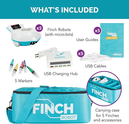 BirdBrain Technologies Finch Robot Starter Flock I Classroom Coding | Powered by micro:bit, Teach Python and 8 Coding Languages, Robotics for kids ages 5 to 100, STEM learning