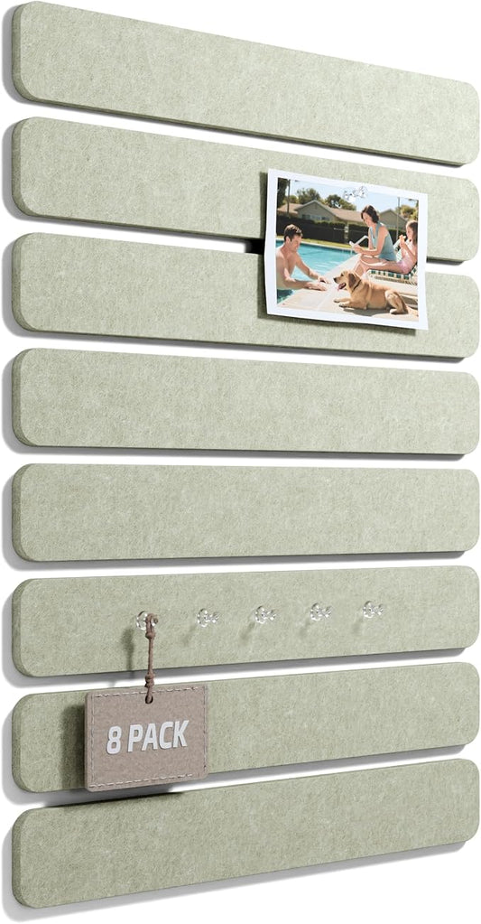 Fluxynara 13" x 2" Felt Wall Panels, Sage | 8-Pack Includes 50 Push Pins and Adhesive Tabs for Photos, Notes and Decor in Bedroom Doors, Home Office or Studios