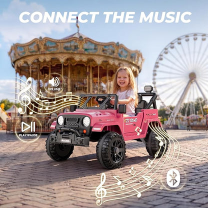 ARBELI 12V Ride On Truck Car with Remote Control, Kids Electric Vehicles with Bluetooth Music, Horn, 3 Speeds, 4 LED Lights, Soft Start, Ride on Toys for Toddler Boys & Girls, Pink
